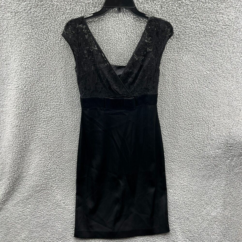 Banana Republic Womens Black Velvet Lace Dress Bow Sleeveless Lined size 2
